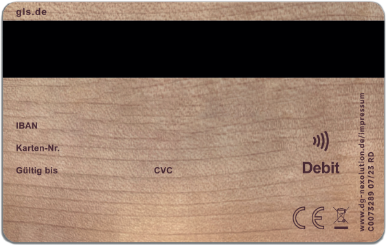 Rückseite der GLS BankCard Debit aus Holz 