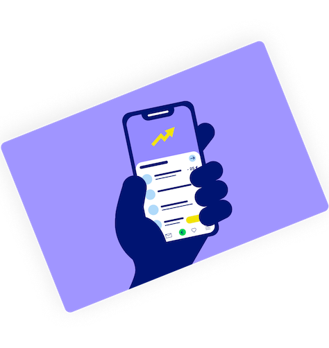 Illustration einer Hand, die ein Handy hält. Auf dem Display ist die GLS Banking App zu sehen.