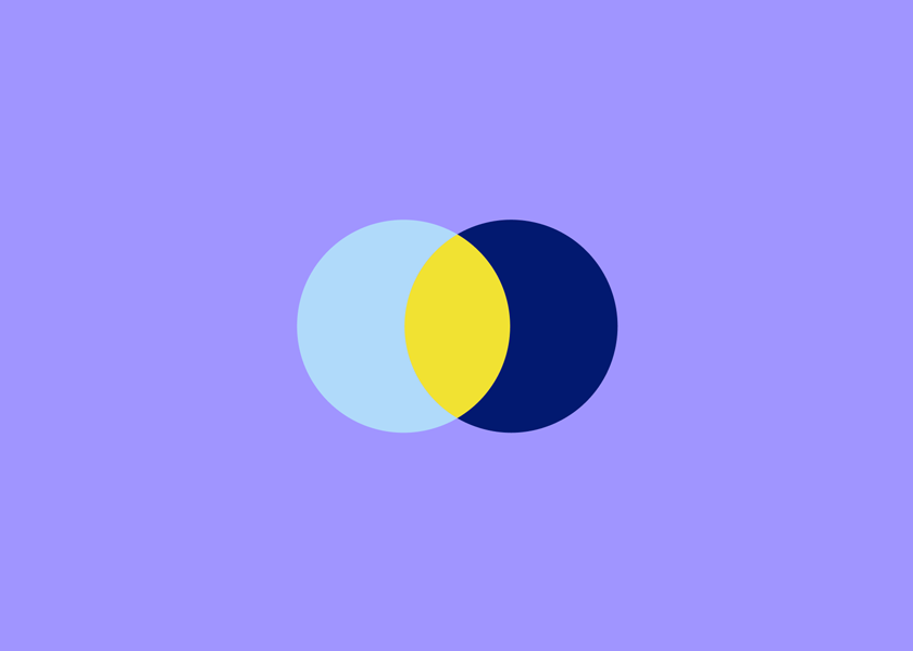 Zwei sich überschneidende Kreise vor blauem Hintergrund
