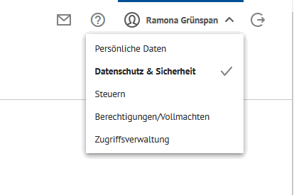 Dropdown-Menü mit "Datenschutz & Sicherheit"