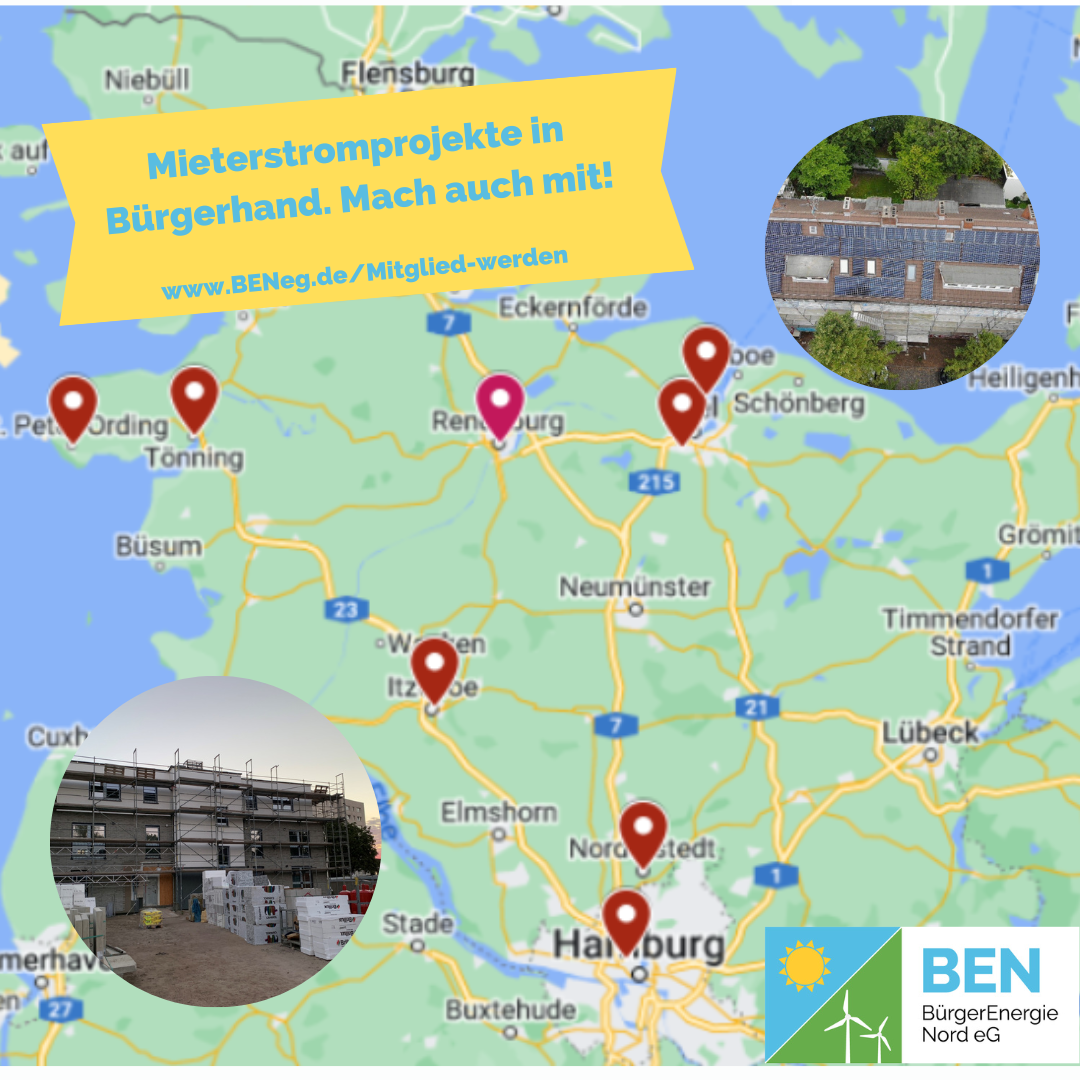 Mieterstromprojekte in Bürgerhand - Projektlandkarte der BürgerEnergie Nord in Norddeutschland