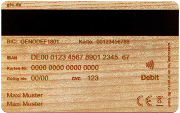 Rückseite der GLS BankCard Debit aus Holz 