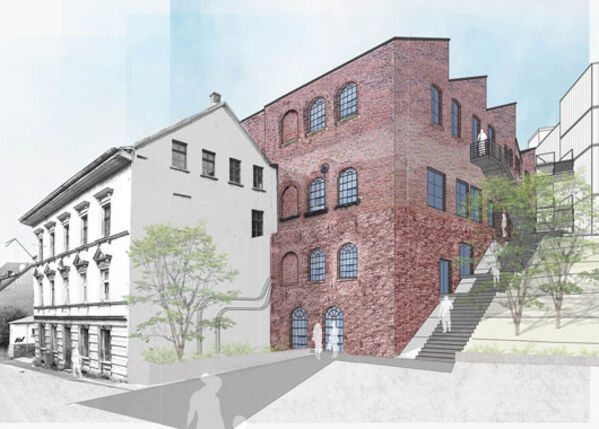 Ein Altbau und eine alte Fabrik in Wuppertal.