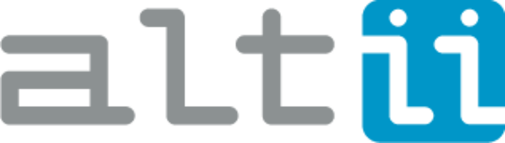 Das Wort „altii“ in stilisiertem grauen und blauen Schriftzug mit zwei Figuren im „ii“.