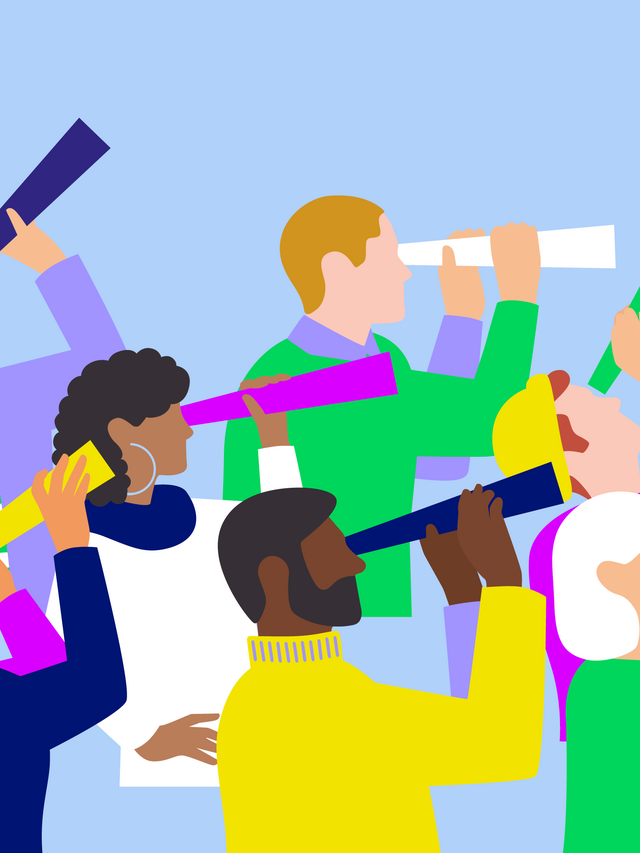 Illustration: Mehrere Menschen schauen durch Fernrohre