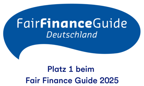 Logo des Fair Finance Guide Deutschland mit Text: Platz 1 beim Fair Finance Guide 2025.