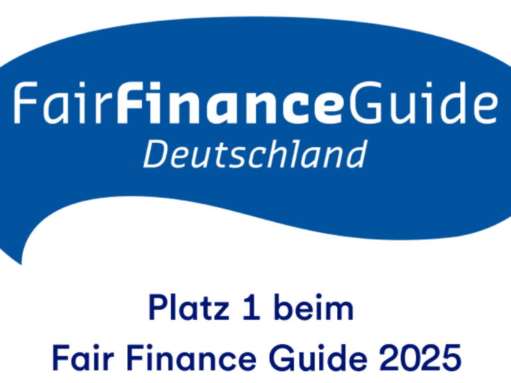 Logo des Fair Finance Guide Deutschland mit Text: Platz 1 beim Fair Finance Guide 2025.