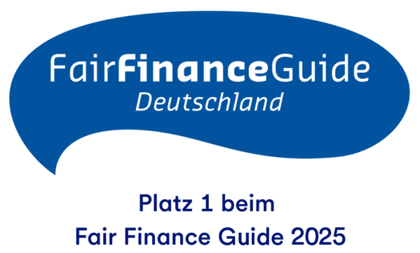Fair Finance Guide Deutschland mit Text: Platz 1 beim Fair Finance Guide 2025.