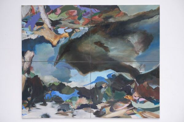 Kunstwerk in dunklen Tönen "Fish have to swim"