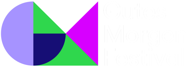 Geometrische Formen mit Text Gutes Morgen Festival auf hellem Hintergrund.