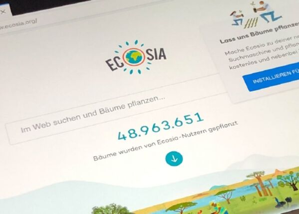 Ecosia Suchmaschine in Anwendung auf einem Bildschirm.