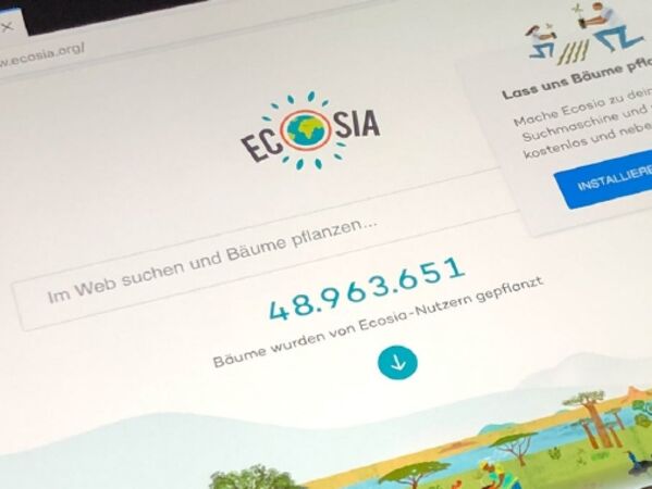 Ecosia Suchmaschine in Anwendung auf einem Bildschirm.