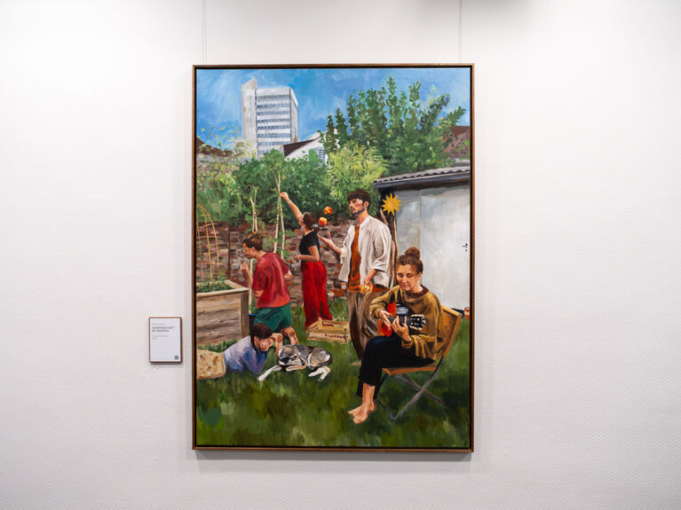 Buntes Bild Menschen im Garten 