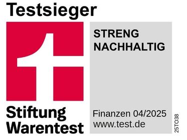 Stiftung Warentest mit Text: Streng Nachhaltig Finanzen 04/25 