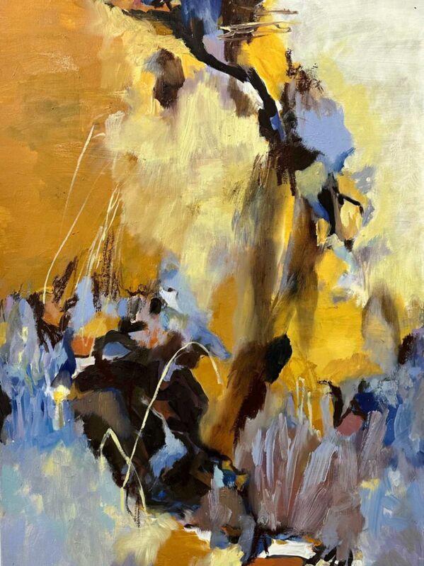 Gemälde "Rauschen der Pappeln" in gelb, blau und braun Gemälde "Rauschen der Pappeln" in gelb, blau und braun