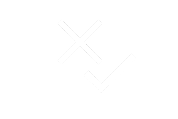 Ein weißes Kreuz und ein Haken als Symbole für Anlage und Finanzierungskriterien