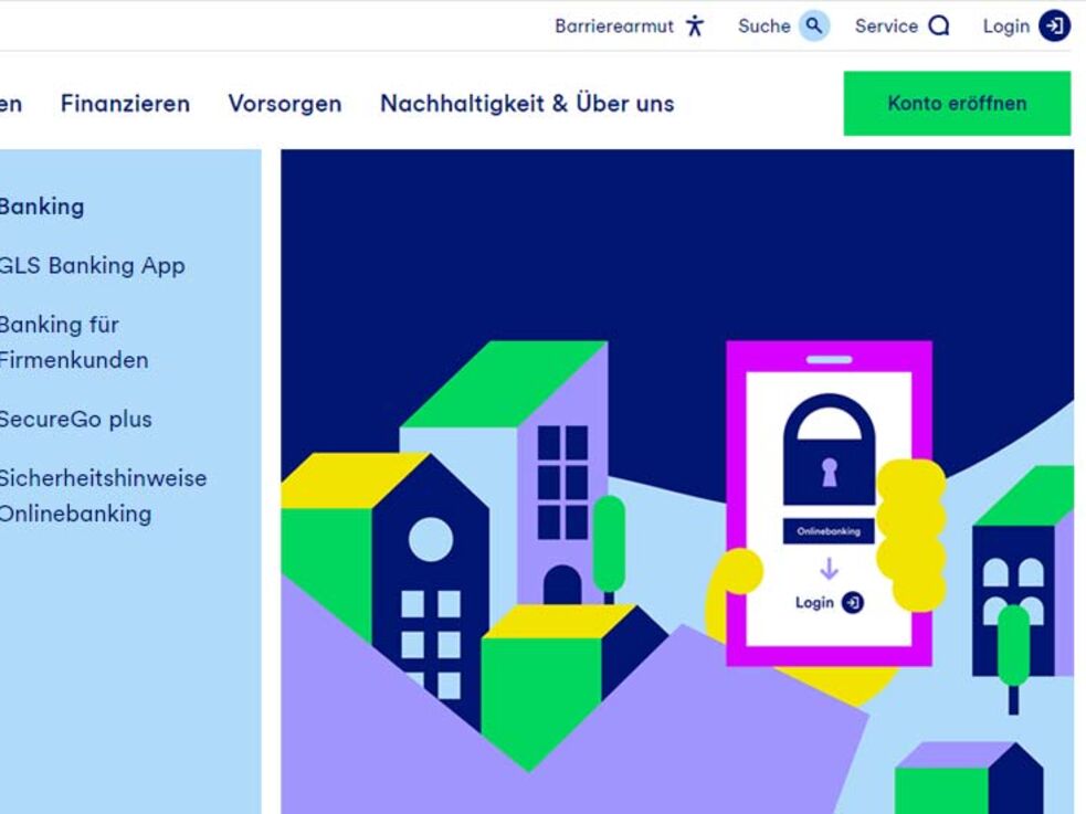 Montage: Ausschnitte der Navigation der GLS Website
