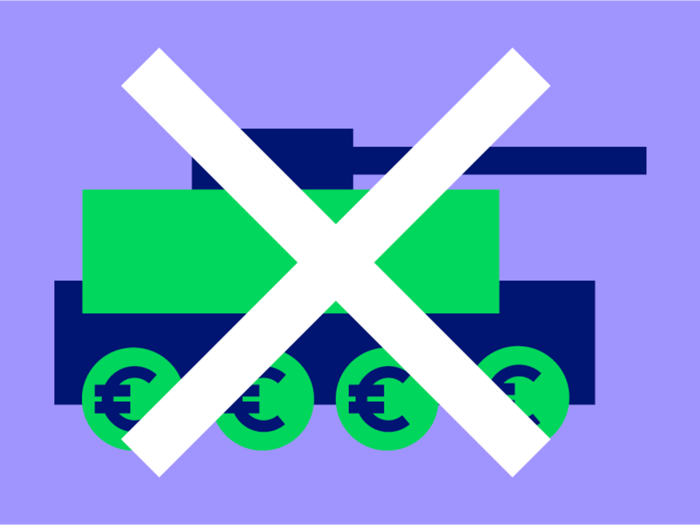 Nicht nachhaltig: GLS Bank investiert nicht in Rüstung Zeichnung eines Panzers, der durchgestrichen ist